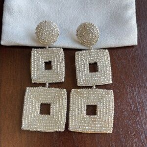 Elegant Silver Beaded Earrings! Feather weight! Super light! NWOT!